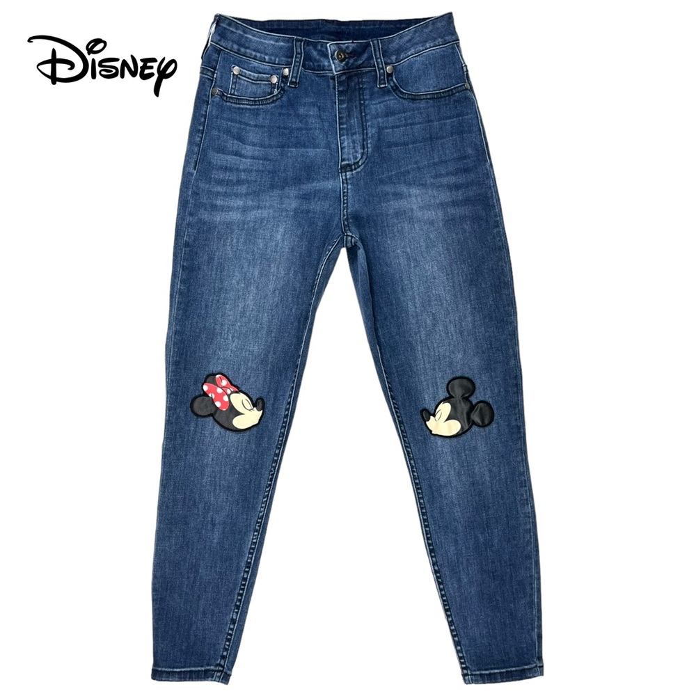 Disney Junior 9 Minnie & Mickey Mouse Patch Stretch Skinny‎ Blue Denim Jeans